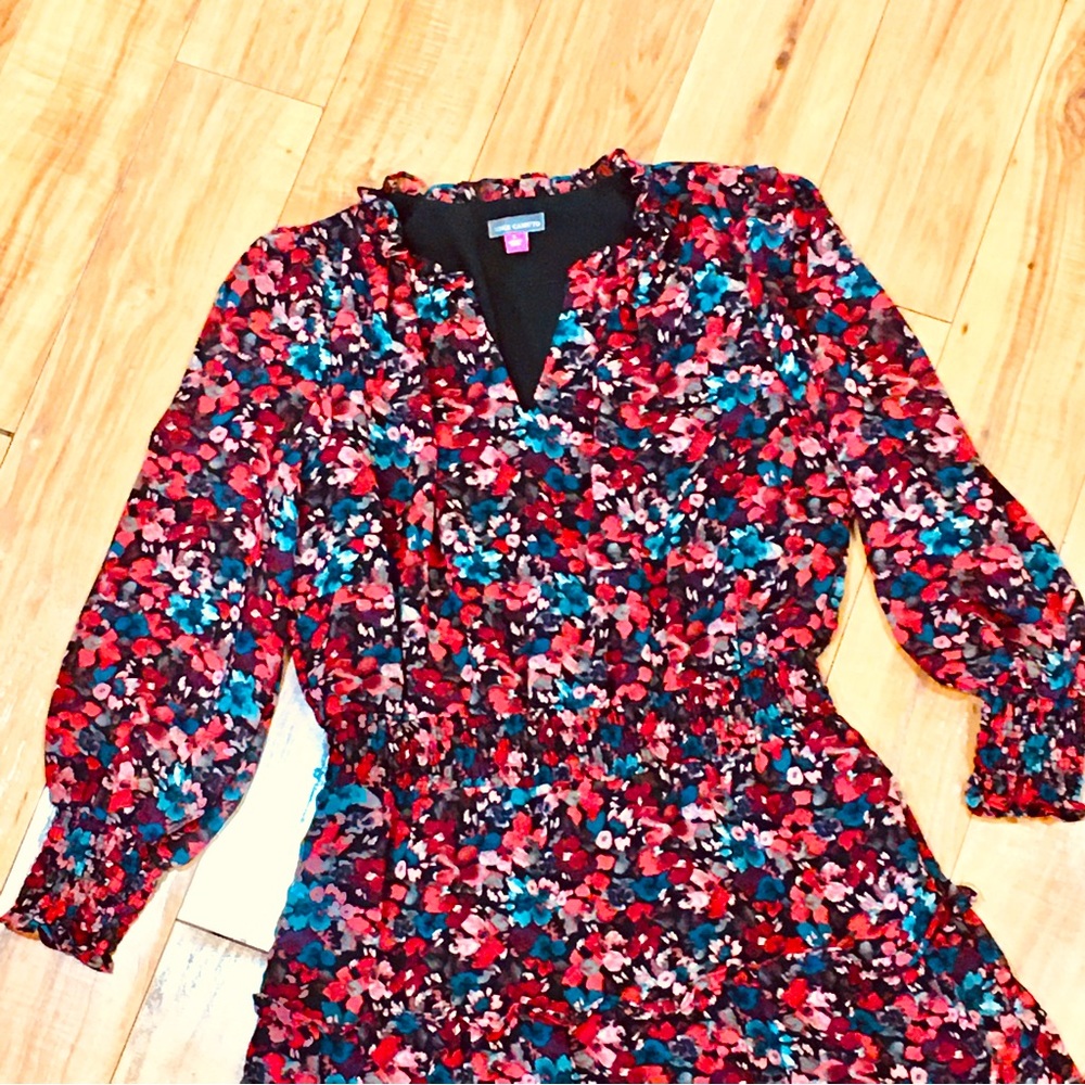 Vince Camino maxi long dress floral flower maroon red prairie cottage bo…